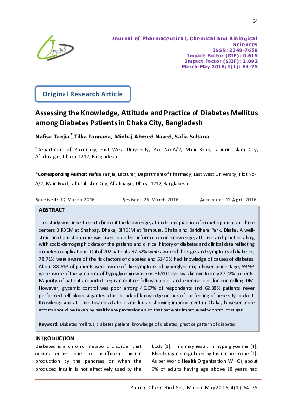 (PDF) Assessing the Knowledge, Attitude and Practice of Diabetes ...