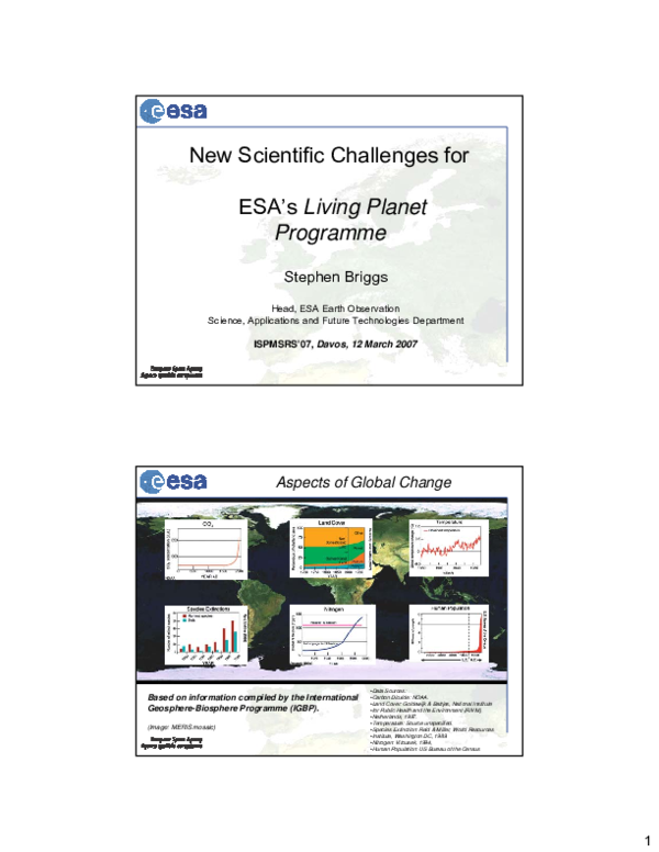 (PDF) The Changing Earth: new scientific challenges for ESA's living ...
