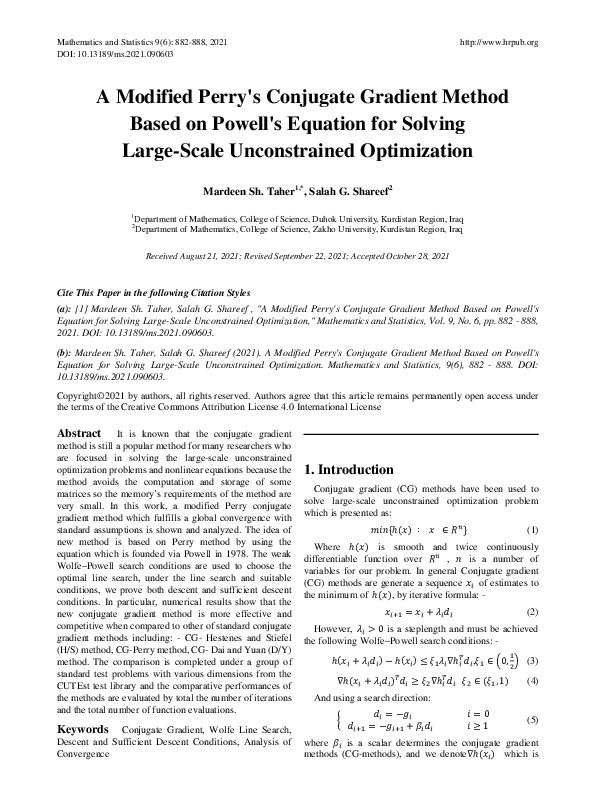 (PDF) A Modified Perry's Conjugate Gradient Method Based on Powell's ...