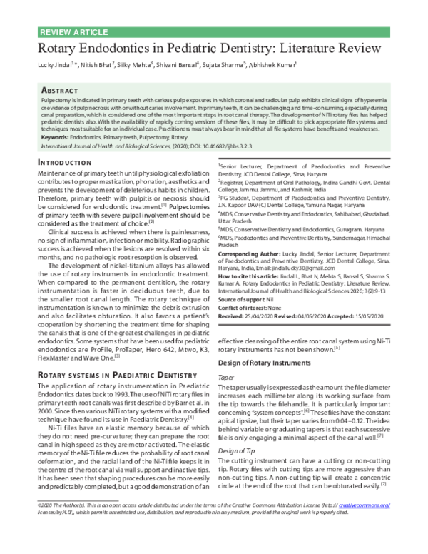 (PDF) Rotary Endodontics in Pediatric Dentistry Literature Review