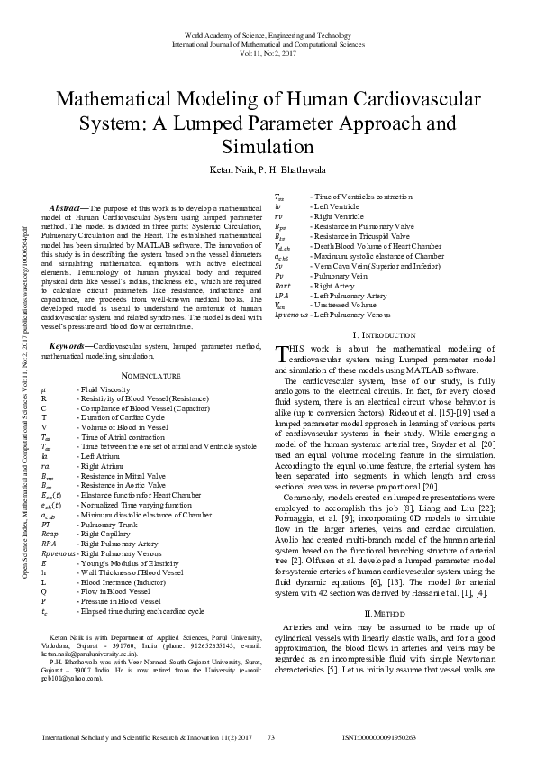 (PDF) Mathematical Modeling of Human Cardiovascular System: A Lumped ...