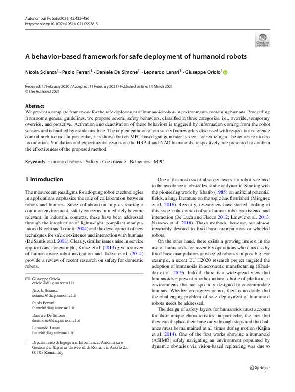 (PDF) A behavior-based framework for safe deployment of humanoid robots