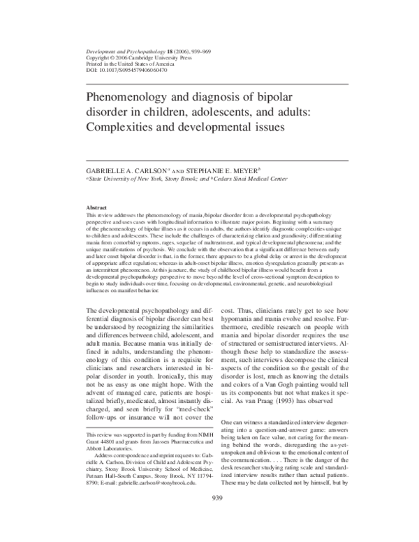 (PDF) Phenomenology and diagnosis of bipolar disorder in children ...