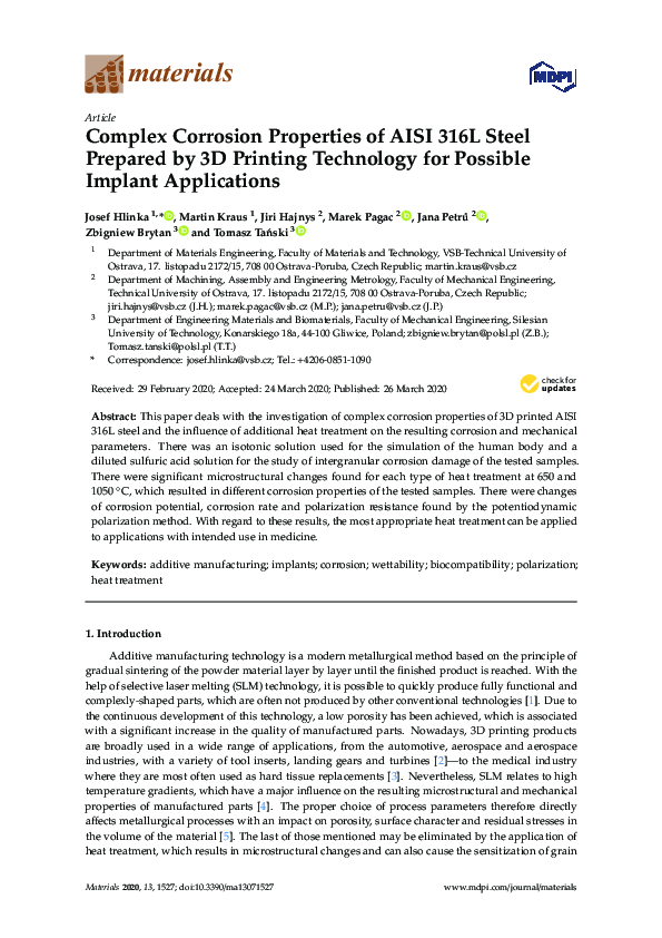 (PDF) Complex Corrosion Properties of AISI 316L Steel Prepared by 3D ...
