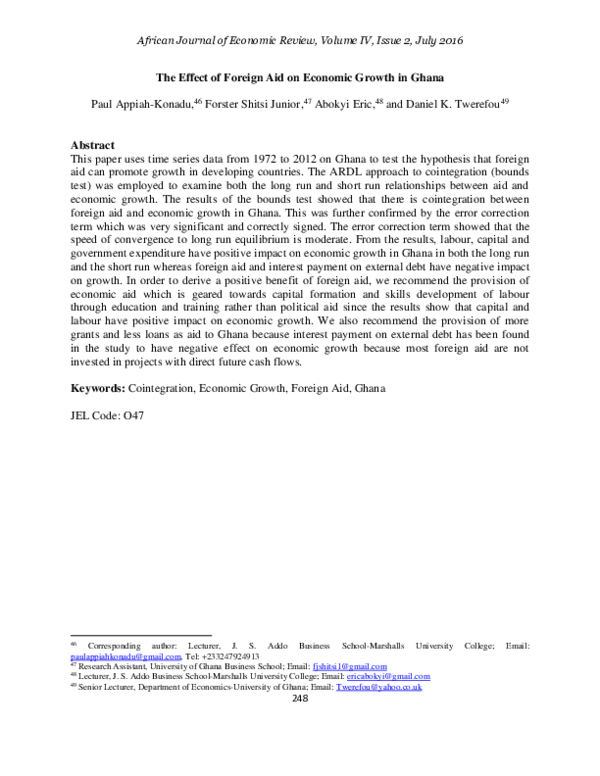(PDF) The Effect of Foreign Aid on Economic Growth in Ghana