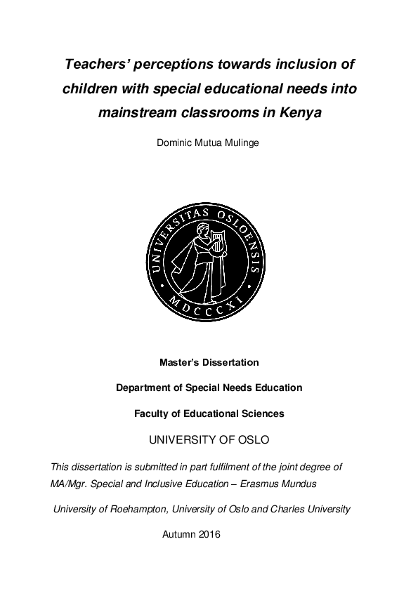(PDF) Teachers' Perceptions Towards Inclusion of Children with Special ...