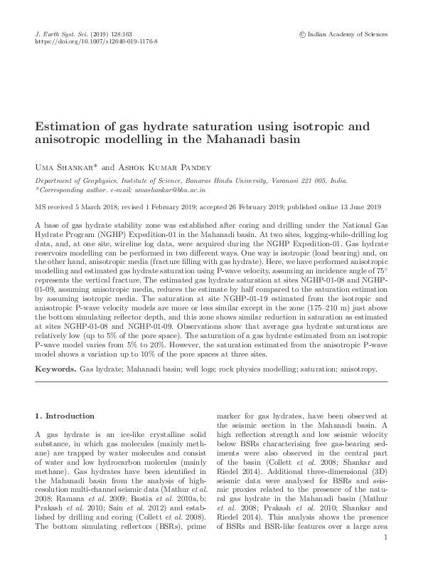 (PDF) Estimation of gas hydrate saturation using isotropic and ...
