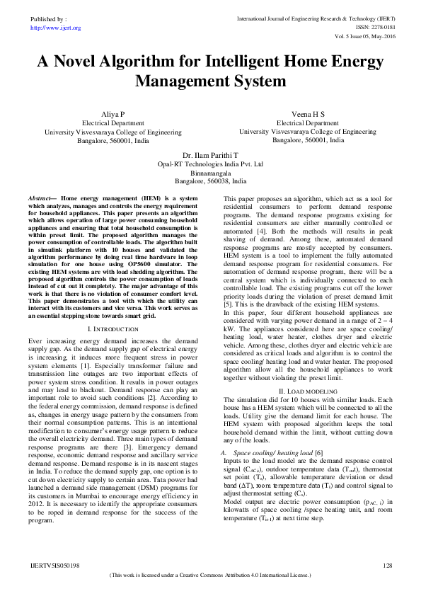 (PDF) A Novel Algorithm for Intelligent Home Energy Management System