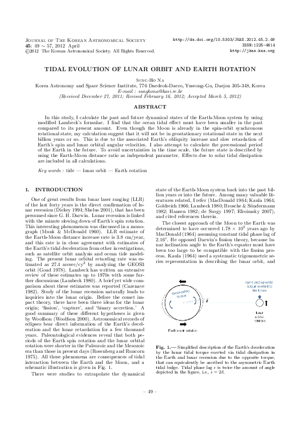 (PDF) Tidal Evolution of Lunar Orbit and Earth Rotation