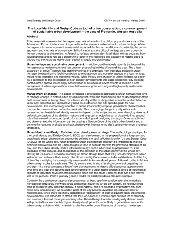 (PDF) The Local Identity and Design Code as tool of urban conservation ...