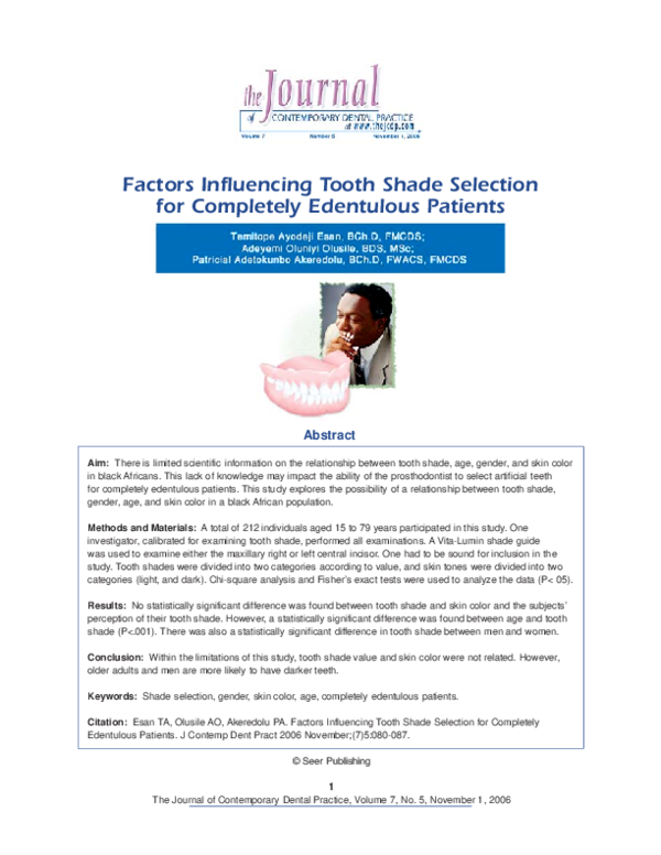 (PDF) Factors influencing tooth shade selection for completely ...