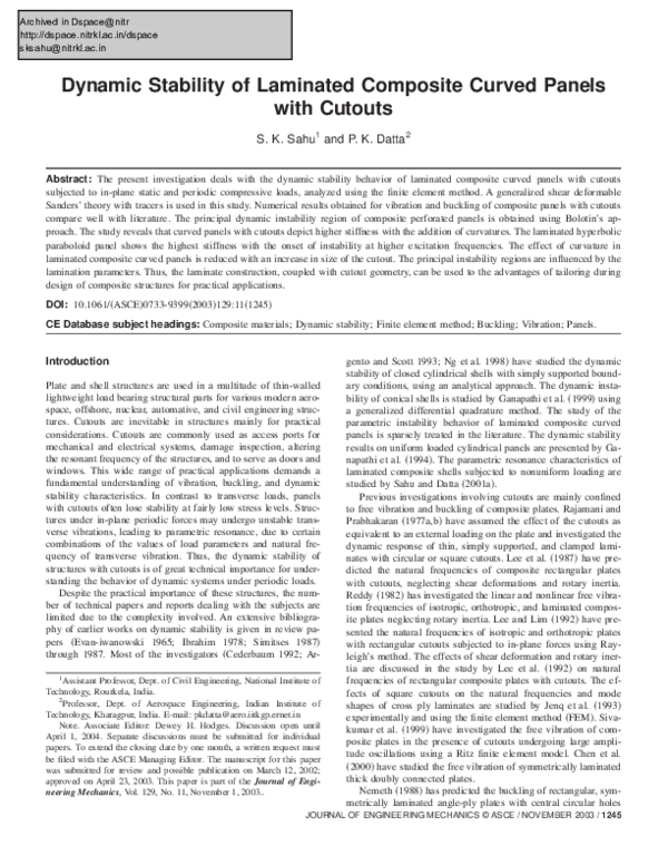 (PDF) Dynamic Stability of Laminated Composite Curved Panels with