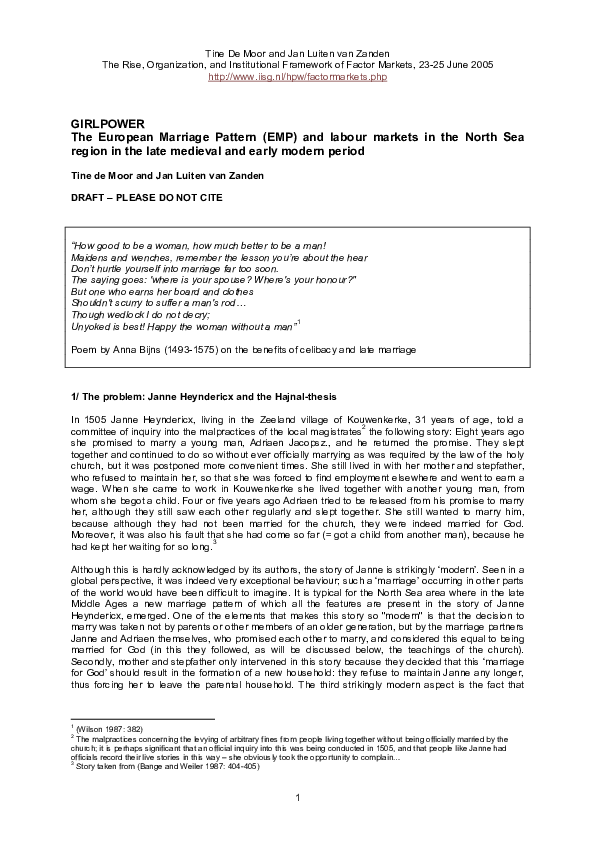 (PDF) The European Marriage Pattern (EMP) and labour markets in the ...