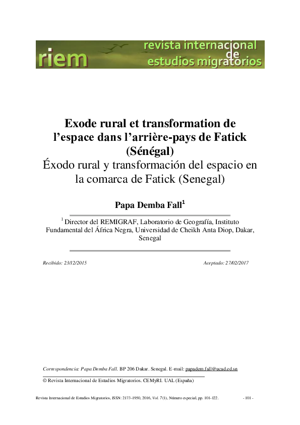 (PDF) Exode rural et transformation de l'espace dans l'arrière-pays de ...