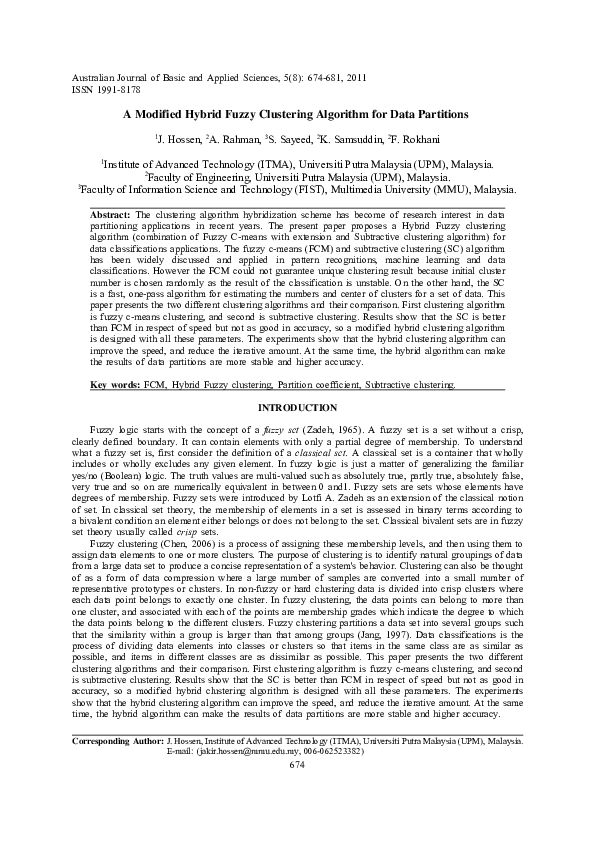 (PDF) A Modified Hybrid Fuzzy Clustering Algorithm for Data Partitions
