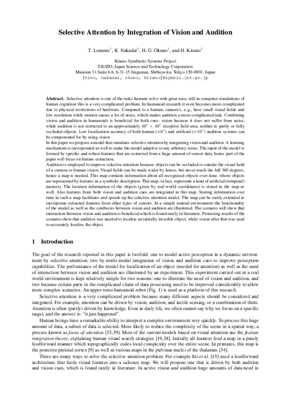 (PDF) Selective Attention by Integration of Vision and Audition