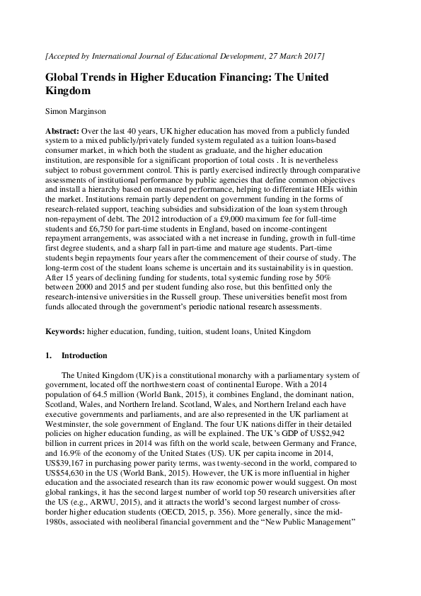 (PDF) Global trends in higher education financing: The United Kingdom ...