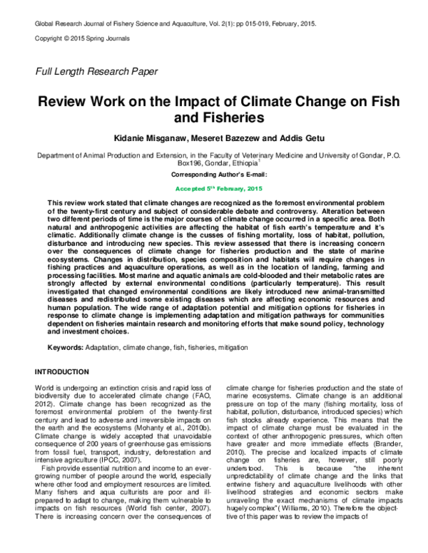 (PDF) Review Work on the Impact of Climate Change on Fish and Fisheries