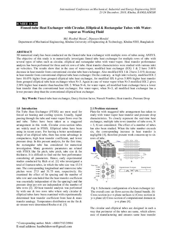 PDF) ICMIEE 18-201 Finned-tube Heat Exchanger with Circular