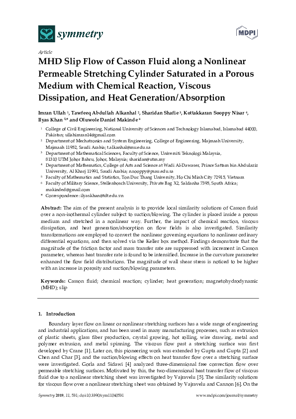 (PDF) MHD Slip Flow of Casson Fluid along a Nonlinear Permeable ...