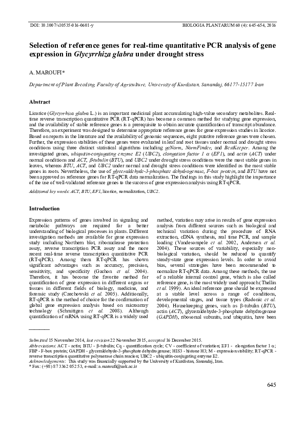 (PDF) Selection of reference genes for real-time quantitative PCR ...