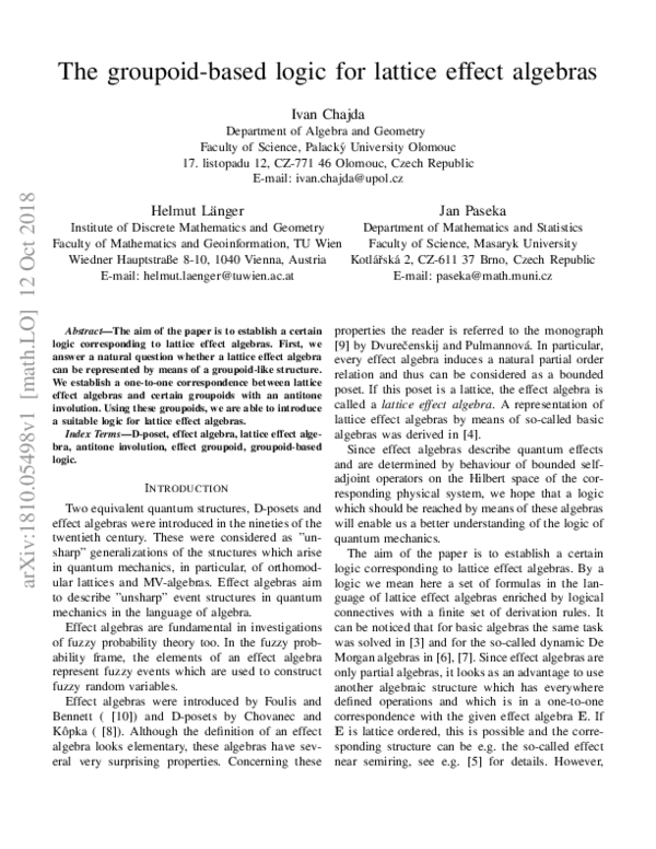 (PDF) The Groupoid-Based Logic for Lattice Effect Algebras