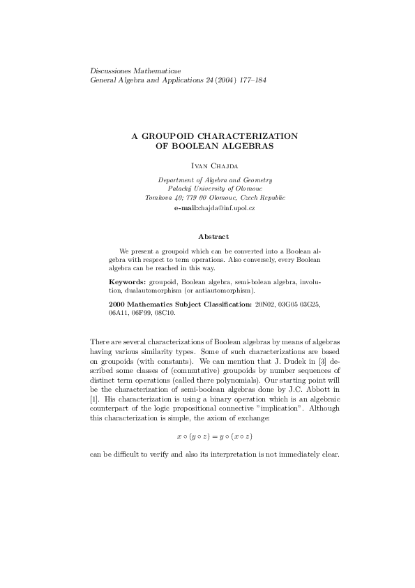 (PDF) A groupoid characterization of Boolean algebras