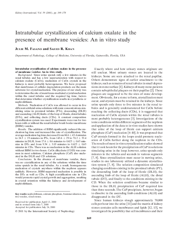 (PDF) Intratubular crystallization of calcium oxalate in the presence ...