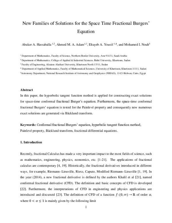 (PDF) New Families of Solutions for the Space Time Fractional Burgers ...
