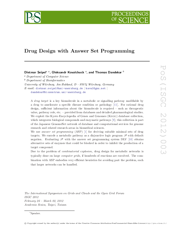 (PDF) Drug Design for KEGG Pathways with Answer Set Programming