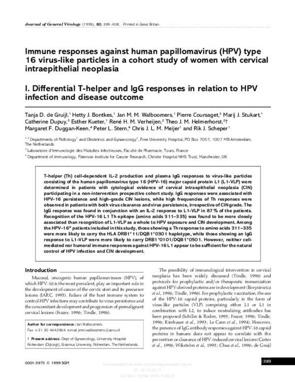 (PDF) Immune responses against human papillomavirus (HPV) type 16 virus ...