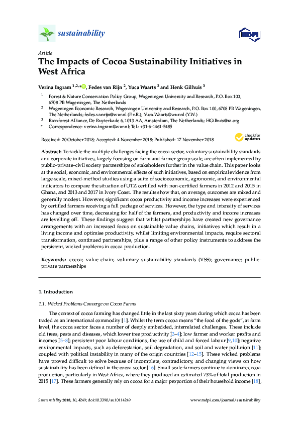 (PDF) The Impacts of Cocoa Sustainability Initiatives in West Africa