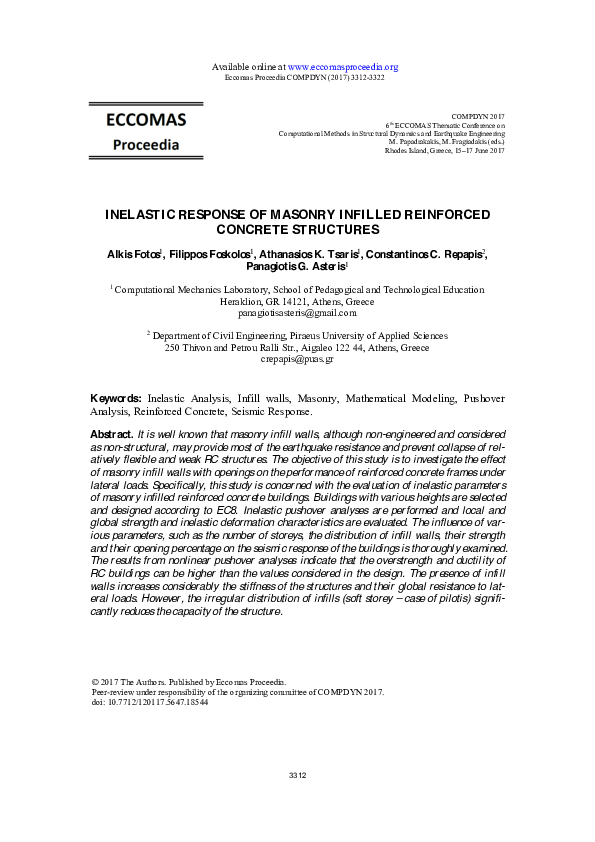 (PDF) Inelastic Response of Masonry Infilled Reinforced Concrete Structures