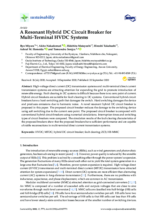 (PDF) A Resonant Hybrid DC Circuit Breaker for Multi-Terminal HVDC Systems