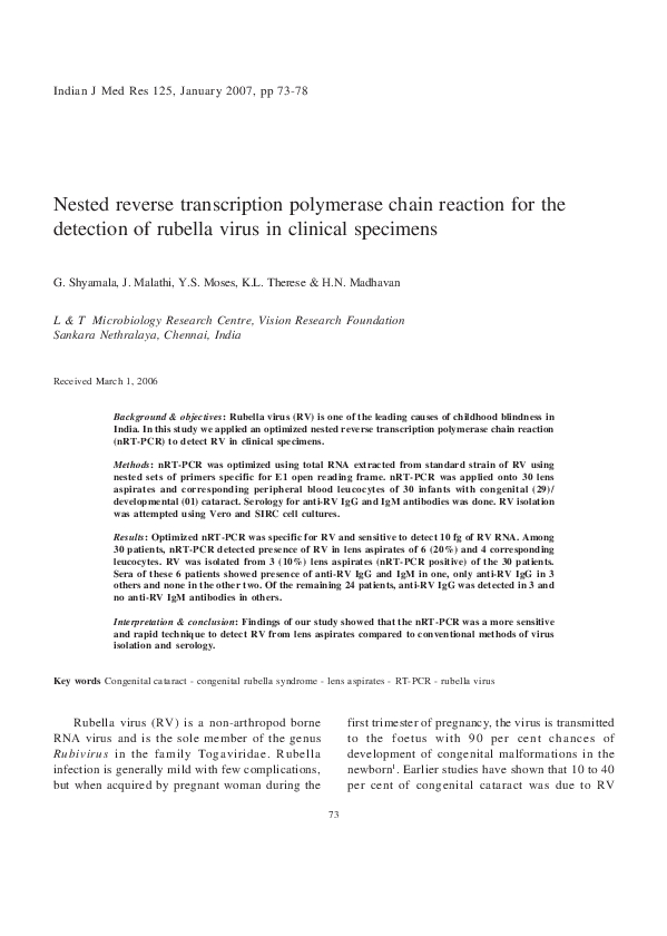 (PDF) Nested reverse transcription polymerase chain reaction for the ...