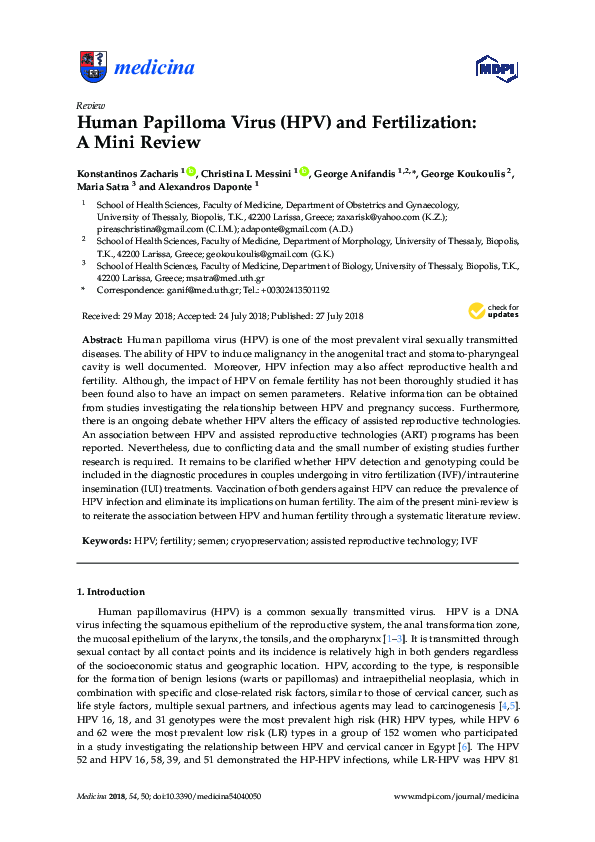 (PDF) Human Papilloma Virus (HPV) and Fertilization: A Mini Review