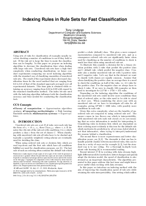 (PDF) Indexing rules in rule sets for fast classification