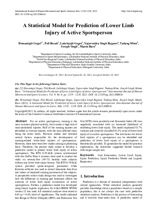 (PDF) A Statistical Model for Prediction of Lower Limb Injury of Active ...