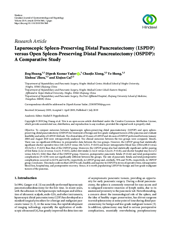 (PDF) Laparoscopic Spleen-Preserving Distal Pancreatectomy (LSPDP ...