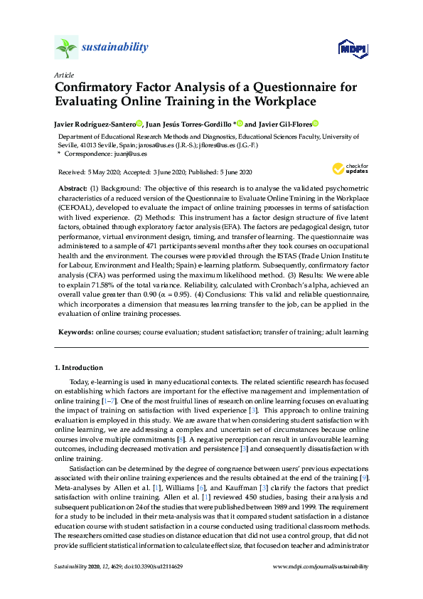 (PDF) Confirmatory Factor Analysis of a Questionnaire for Evaluating ...