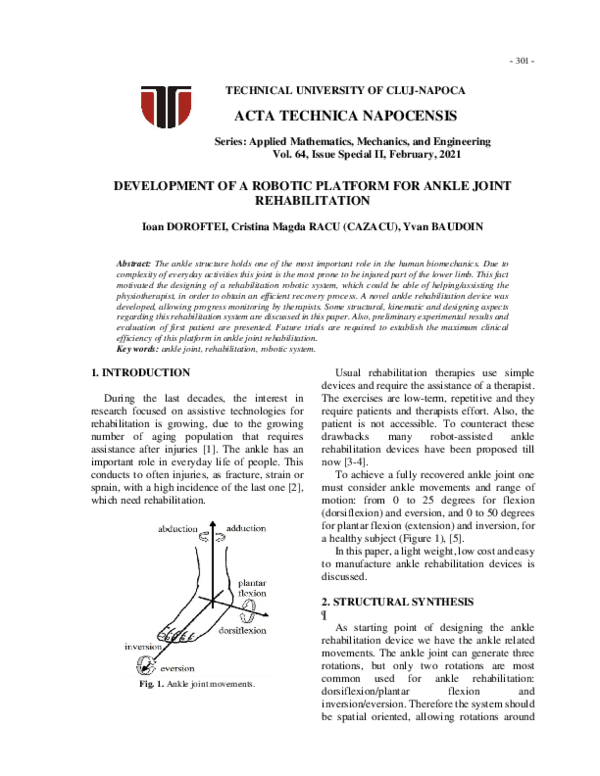 (PDF) Development of a Robotic Platform for Ankle Joint Rehabilitation