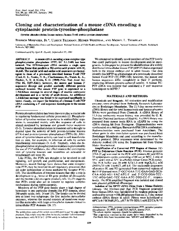 (PDF) Cloning and characterization of a mouse cDNA encoding a ...
