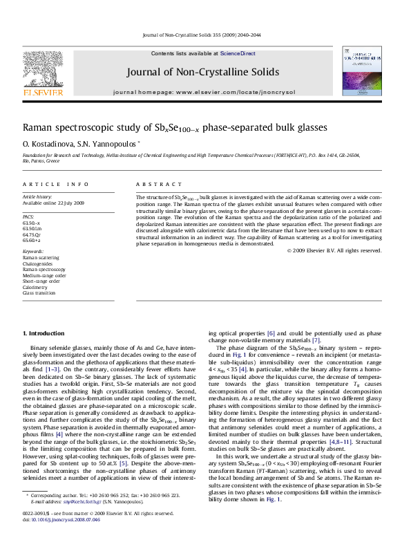 (PDF) Raman spectroscopic study of Sb x Se 100− x phase-separated bulk ...