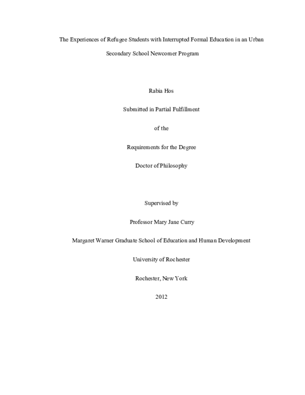  PDF The Experiences Of Refugee Students With Interrupted Formal 