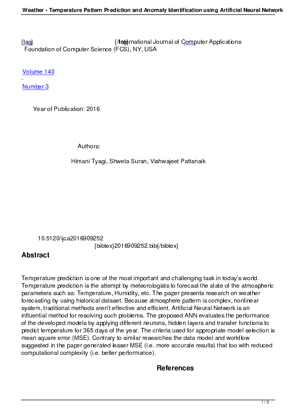 (PDF) Weather - Temperature Pattern Prediction and Anomaly ...