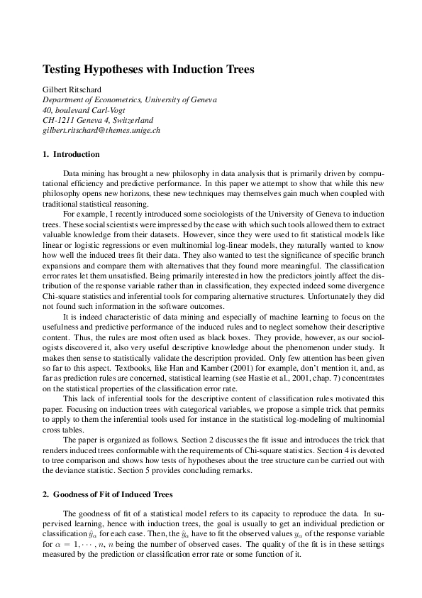 (PDF) Testing Hypotheses with Induction Trees