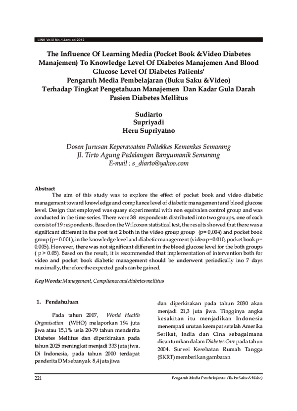 (PDF) The Influence Of Learning Media (Pocket Book &Video Diabetes ...