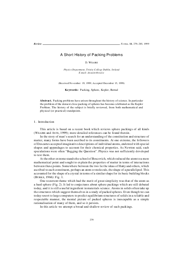 (PDF) A Short History of Packing Problems