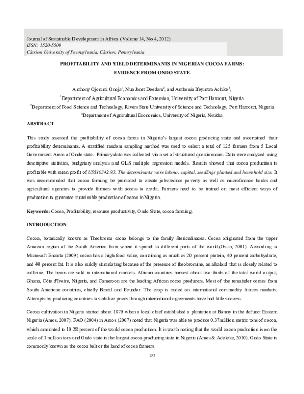 (PDF) Profitability and Yield Determinants in Nigerian Cocoa Farms