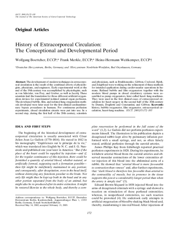 (PDF) History of extracorporeal circulation: the conceptional and ...
